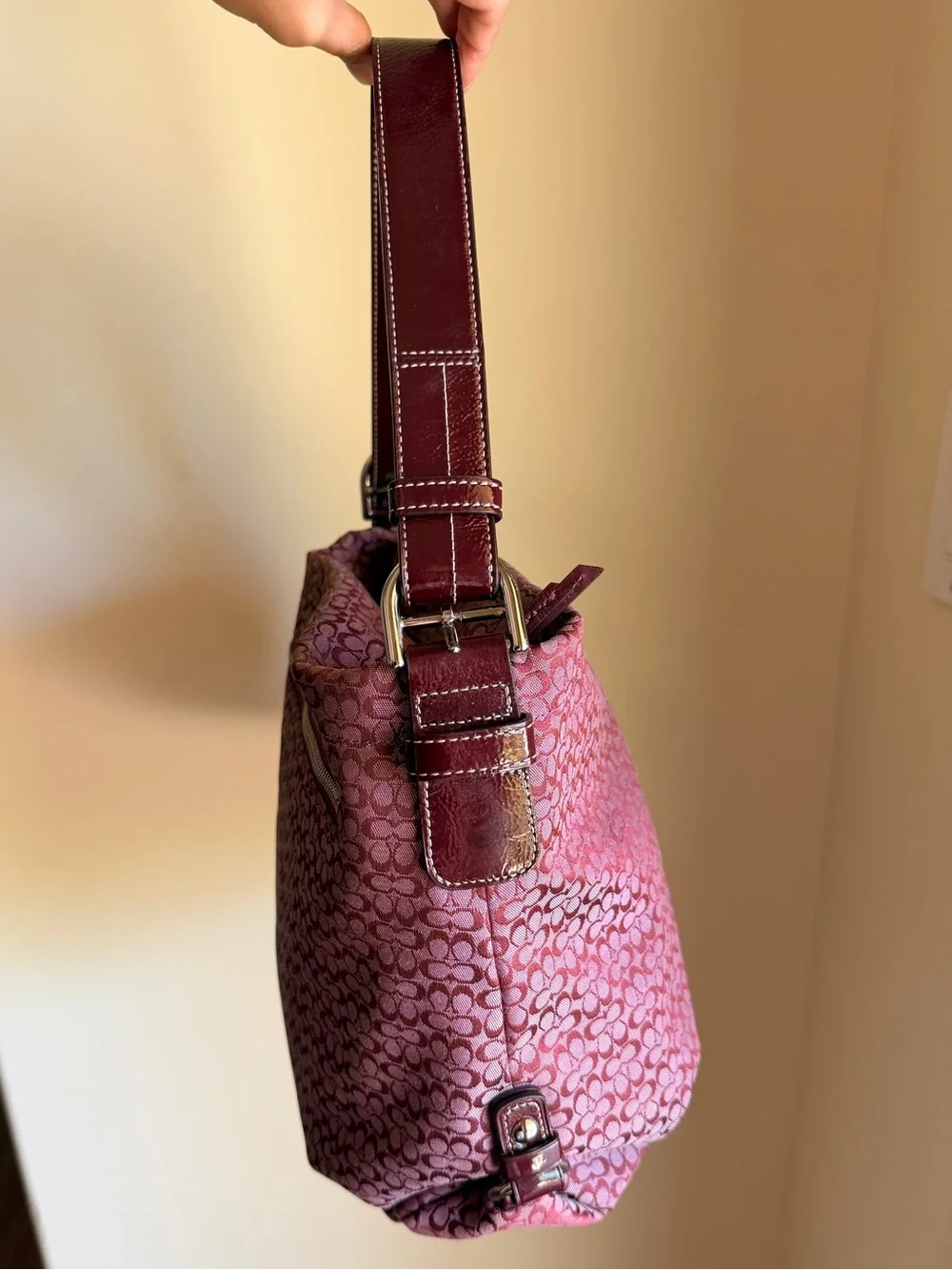 RARE Coach Signature Convertible Duffle bag Burgundy/Plum/Wine colored EUC